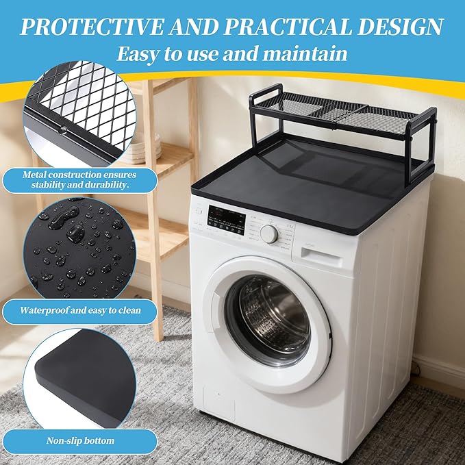 BALAPET Washer Dryer Countertop with Adjustable Shelf, Expandable Washer and Dryer Countertop with Non-Slip Mat, Universal Fit Large Space Laundry Room Organization(23.6x8.6x7in)