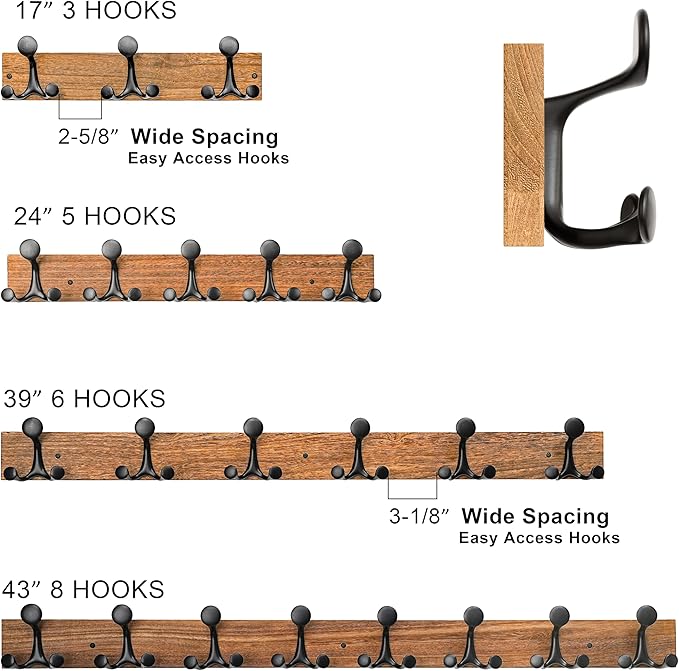 SKOLOO 17-Inch White Wood Coat Rack Wall Mount with 3 Triple Hooks - Ideal for Family Entrances, Classrooms, and Pet Supplies Storage - Perfect Coat Hooks for Wall, Pack of 2