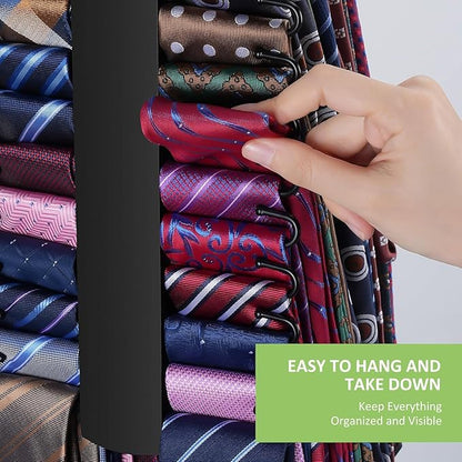 OMHOMETY 2 Pack Tie Rack, Wooden Tie Hanger for Men Closet, 60 Storage Capacity, Non-Slip Rotatable Tie Organizer, Closet Organizers and Storage, Black