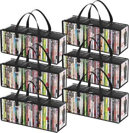 Lifewit DVD Storage Bags, Clear PVC DVD Case Holder with Handles, Front Window Zipper Design, Stackable Media Organizer for Blu Ray Disc, Movie Cases, VHS Box, Hold 210 Pcs DVDs (35 Each), 6 Pack