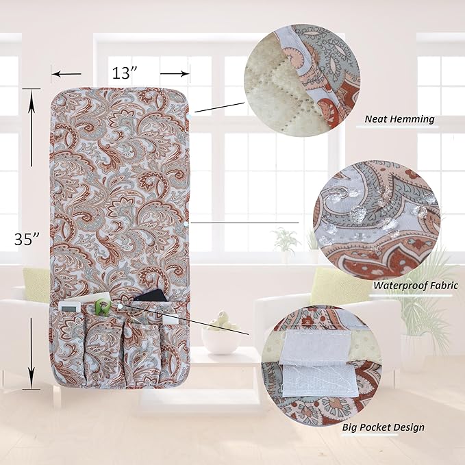 luckyjoyreal Armchair Caddy for Couch Remote Control Holder Premium Durable Non-slip Sofa Armset Organizer Caddy Storage for Recliner Couch 5 Pocket for Cell Phone Magazine 35"x13" Floral 1 Piece