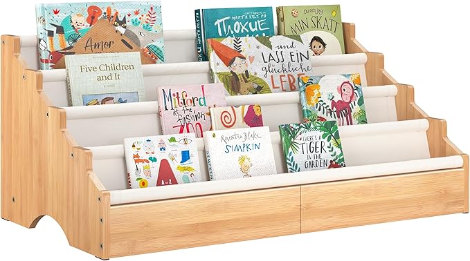 ELYKEN Toddler Bookshelf for Kids Rooms, Nursery Book Shelves with Open Forward Display, Montessori Book shelf for Baby Room, Small Children Classroom Books Rack Storage, Reading Corner for Kid, Beige