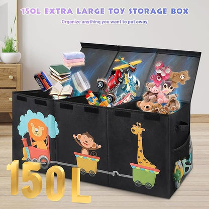 XL Toy Box - Toy Storage Bins with lids, Collapsible Toy Chest for Boys Girls, Kids Big Toy Organizer with Adjustable Dividers for Living Room Area, Playroom, Bedroom，40"x16"x14"