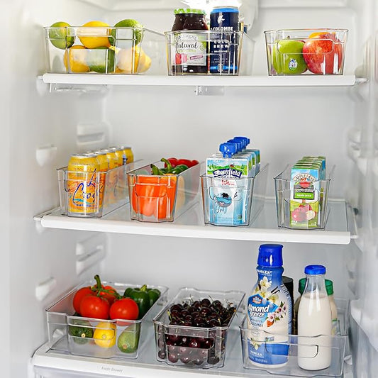Zulay 4 Pack Clear Refrigerator Organizer Bins - XL Fridge Organizers and Storage Clear - Ideal Freezer Organizer Bins, Refrigerator Storage Containers, Kitchen Cabinets, Pantry Organization