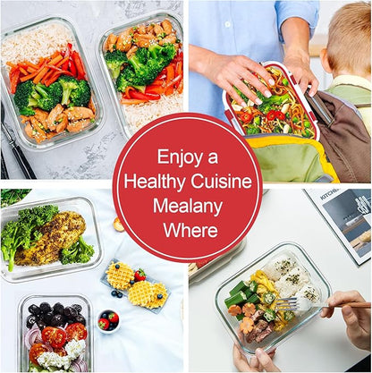 VERONES 10 Pack 22 OZ Glass Meal Prep Containers, Airtight Glass Lunch Containers Set, Glass Food Storage Containers with Lids,Exclusive of BPA, for Microwave, Oven, Freezer & Dishwasher Friendly,Red
