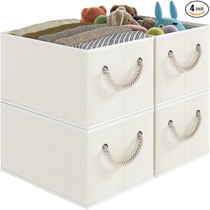 Closet Storage Bins, Linen Closet Organizers and Storage Basket for Shelves, Collapsible Shelf Baskets for Organizing Shelves, Bedroom Clothes Basket, Beige, 4 Pack