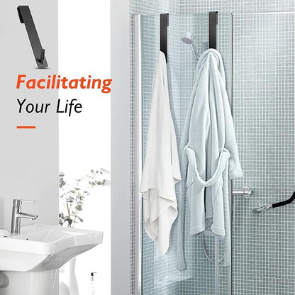 Kontoyo Shower Door Hooks(7.5 Inch),Extended Over Door Hooks for Bathroom Frameless Glass Shower Door,Stainless Steel Towel Hooks,Heavy Duty Rack Hooks for Robe,Towel-4 Pack-Black