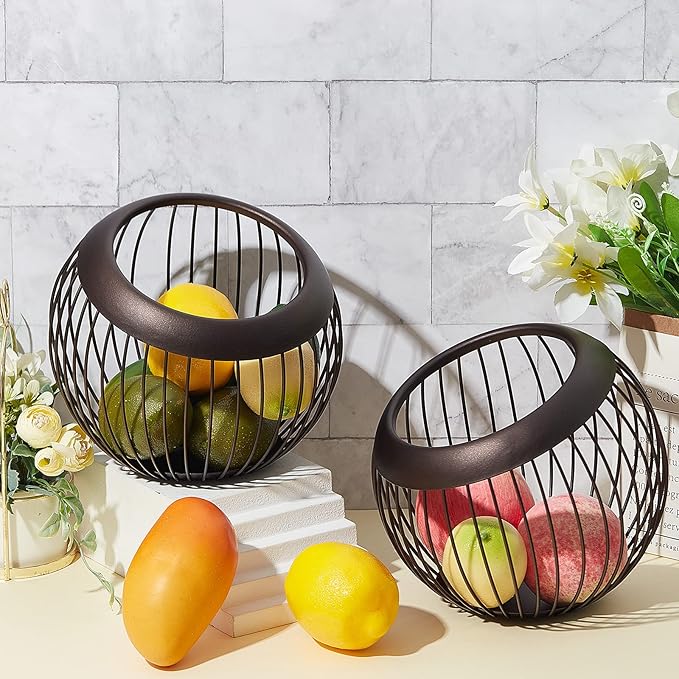 Patelai 2 Pieces Coffee Pods Holder Large Capacity Coffee Pod Baskets Stainless Steel Cup Organizer Sturdy for Espresso Capsule Pot Storage Metal Wire Fruit Bowl Snack Storage(Dark Brown)