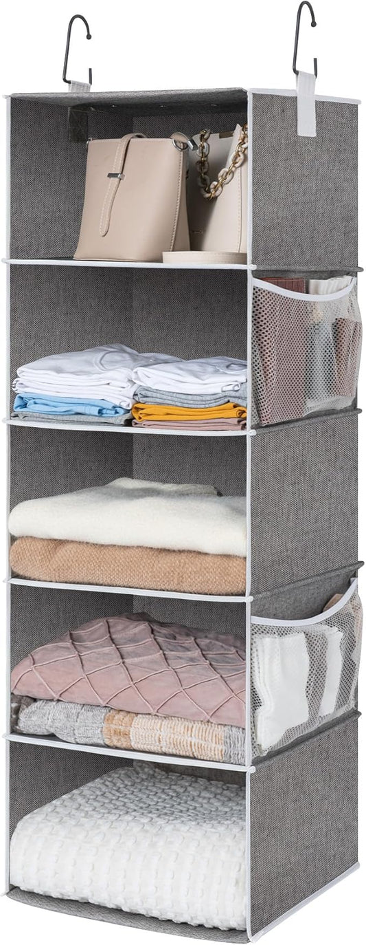 StorageWorks 5-Shelf Hanging Shelves for Closet, Clothes Organizers and Storage, 13" D x 15" W x 47 ¾" H, Gray