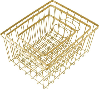 happimess BSK3001D-6SET Camden Vintage Industrial Wire Metal Nesting Storage Baskets for Shelves, Cabinets, Pantry, Countertop, Mesh Open Bin Basket for Organizing Supplies, Gold (Set of 6)