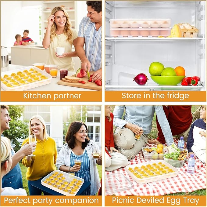 HANSGO Deviled Egg Containers with Lid, Set of 2, Plastic Clear Deviled Egg Tray Holder Carrier for 60 Eggs, Suitable for Refrigerator, Home, Party, Kitchen Supplies, Stackable & Portable