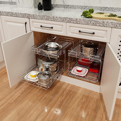 ROOMTEC Individual Pull Out Cabinet Organizer (11½" W x 21½" D), 2 Tier Spice Rack Organizer for Cabinet, Slide Out Drawer Pantry Shelf Organization and Storage for Kitchen Bathroom