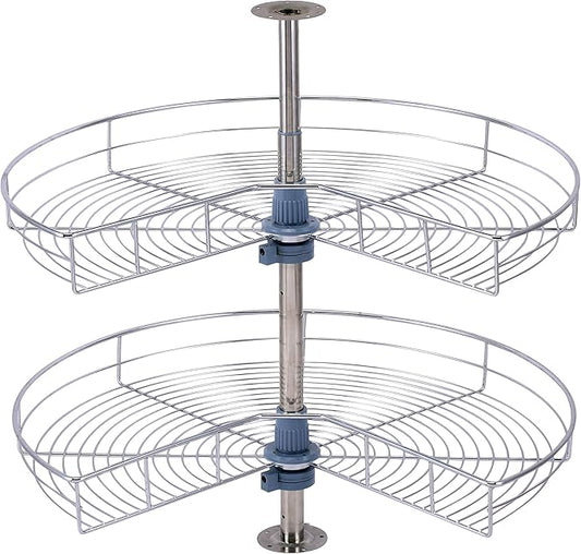 Dowell Base Cabinet Kidney Shape Dia.28 270° Lazy Susan, 2 Shelves, Kitchen Base Corner Cabinet Organizer (Chrome 4001 270 28)