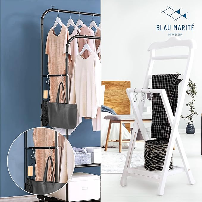 Blau Marité 6-Pack Metal S Hooks for Hanging – Heavy-Duty S-Shaped Hook with Safety Buckle – Fits Bars up to 1.2 in – Anti-Drop S-Hooks for Closet, Wardrobes & Storage – Silver (Large)
