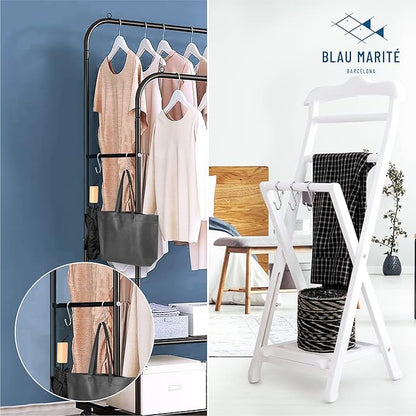 Blau Marité 6-Pack Metal S Hooks for Hanging – Heavy-Duty S-Shaped Hook with Safety Buckle – Fits Bars up to 1.2 in – Anti-Drop S-Hooks for Closet, Wardrobes & Storage – Silver (Large)