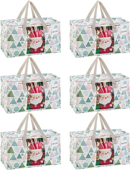 VENO 6 Pack Moving Bags, Large Christmas Storage Bins with lids, Packing Supplies for College, Alternative to Moving Boxes, Foldable, Heavy-Duty Tote, Christmas Pattern (Pastel Forest, 6 Pack)