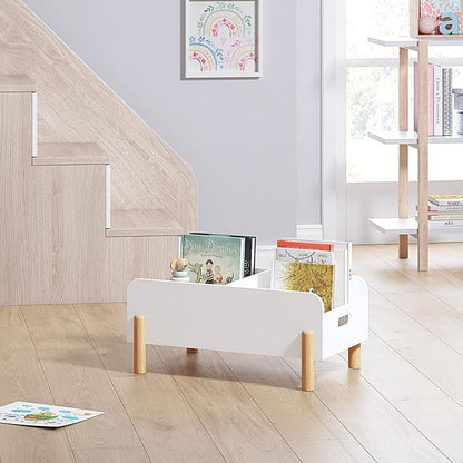 UTEX Montessori Bookshelf for Kids, Wooden Book Shelf for Kids Rooms, Toddler Book Caddy with Adjustable Divider, Floor Book Display, Baby Book Rack for Classroom Nursery
