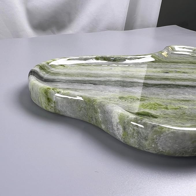 Natural Marble Decorative Tray, Cloud Shape, Modern Style, Polished Finish, Bathroom Kitchen Counter Vanity Organizer (Green-Marble-Diagonal)