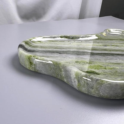 Natural Marble Decorative Tray, Cloud Shape, Modern Style, Polished Finish, Bathroom Kitchen Counter Vanity Organizer (Green-Marble-Diagonal)