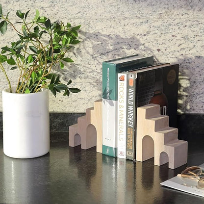 Natural Marble Book Ends for Shelves, Decorative Stone Bookends for Heavy Books, Aesthetic Castle Book Holder/Stopper for Chic Home, Office, or Library Decor, Ideal for Any Bookshelf, Set of 2