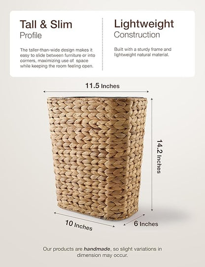 4 GALLONS Wicker Waste Basket - Wicker Trash Can with Lid - Water Hyacinth Bathroom Garbage Can with a Lid - Bathroom Trash Can Boho Style - Removable Liner, Iron Frame (Natural, 4 Gallons)