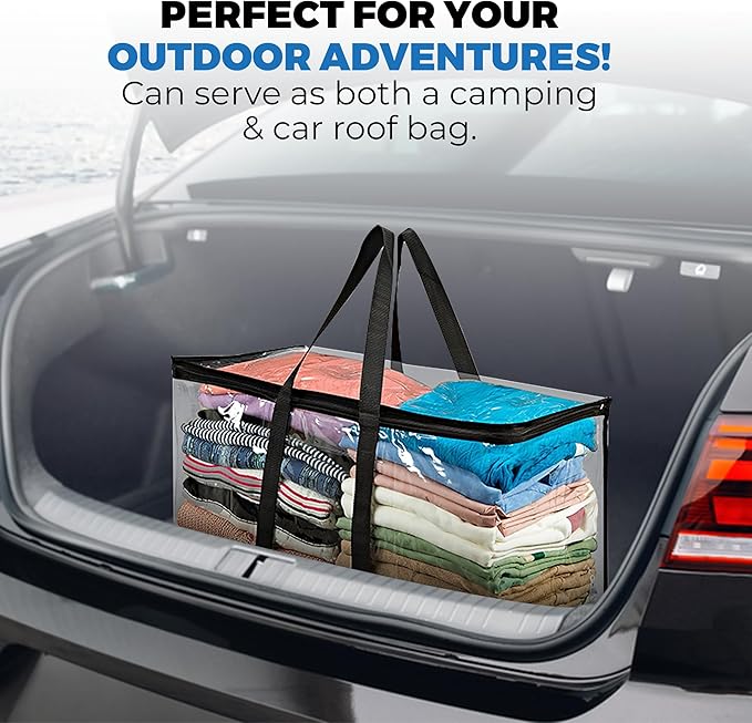 VitalUp 4 Pack Clear Large Moving Bags, Heavy Duty Storage Bags, College Totes, Storage Bins, for Organizing Blankets, Clothing for College, Dorm, Packing, Durable with Zipper and Handle 25x14x12