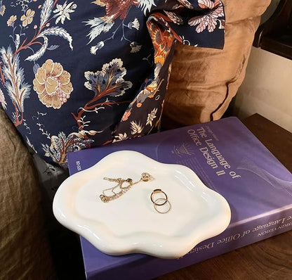 Conviv Ceramic Jewelry Tray,Ring Dish Holder,Perfume Trinket Dish,Key Bowl Vanity Cute Things Room Decor Aesthetic, Birthday Mother's Day Christmas Warm House Gifts for Women(White)