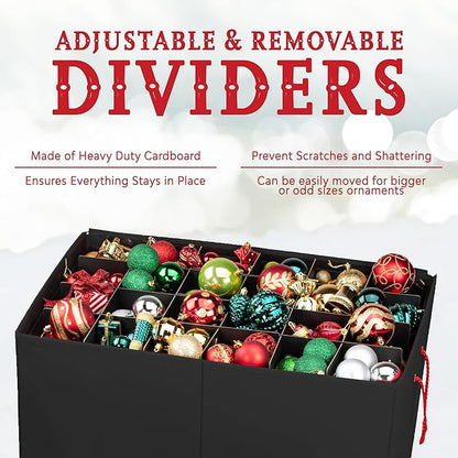 HOLDN’ STORAGE Christmas Ornament Storage Box with Dividers, Stores Ornaments up to 96 of 3 Inch Large Christmas Ball Storage Containers with 4 Trays - Black