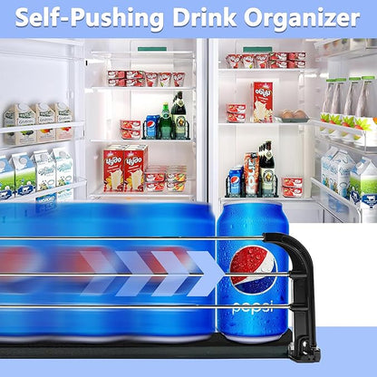 Drink Organizer for Fridge, Soda Can Dispenser for Fridge, Refrigerator Drink Dispenser with Self-Pushing Glide Black (3 Rows)