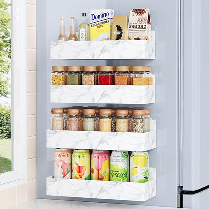 Magnetic Spice Rack for Refrigerator, Kitchen Organizer and Storage Shelf, Marble(4 Pack)