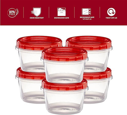 ELEGANT DISPOSABLES (16 Ounce 20 Pack) Twist cap Containers Clear Bottom With Red Top Screw on Lids Twist Top Food Storage Freezer Containers