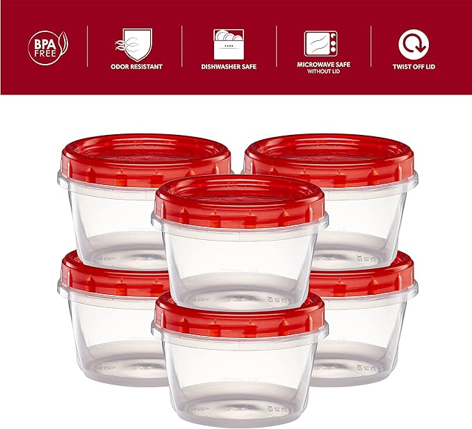 ELEGANT DISPOSABLES (16 Ounce 10 Pack) Twist cap Containers Clear Bottom With Red Top Screw on Lids Twist Top Food Storage Freezer Containers
