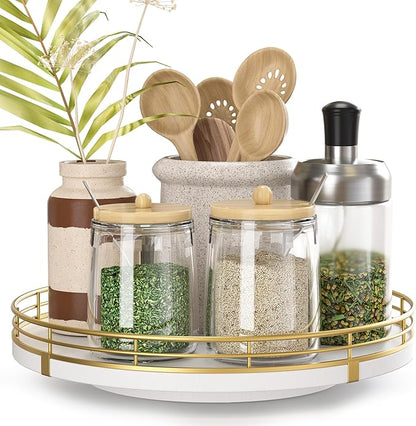 9" Wooden Lazy Susan Turntable for Cabinet – Rotating Spice Rack Organizer, Small Kitchen Countertop Tray for Dining Table & Pantry Storage