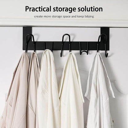 SKOLOO Over The Door Hooks - for Doors up to 1-3/4'' Thickness, Metal Door Hanger with 11 Hooks, Over The Door Hanger for Coats, Hats,Towels, Black