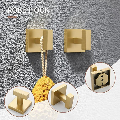 TQKAG 5-Piece Bathroom Accessories Set Brushed Gold Bathroom Hardware Set SUS304 Stainless Steel Classic Wall Mounted Towel Bar Sets 23.6" Towel Rack for Bathroom, Brushed Gold