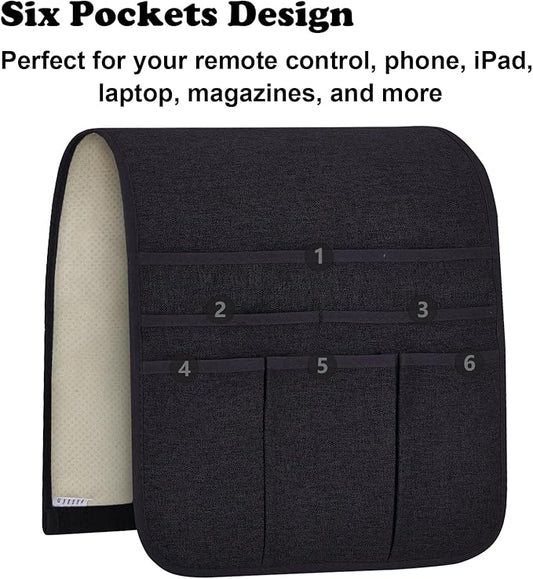 Teniux Remote Control Holder Armchair Caddy for Recliner Couch, Non-Slip Armrest Organizer with 5 Pockets for Magazine, Tablet, Phone, iPad
