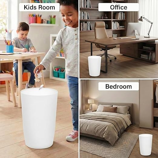 Mini Waste Basket - Pack of 2 Durable Small Plastic Garbage Trash Can Bin - Lidless Open-Top, Slim Profile for Compact Spaces - Suitable for Home, Bathroom, Office, Bedroom & More, White
