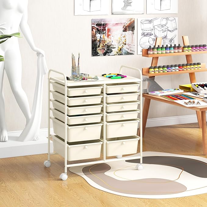 ARLIME 12-Drawer Rolling Storage Cart, 12 Drawer Organizer Trolley, Scrapbook Paper Organizer, Suitable for Office and School, Rolling Office Storage Tools