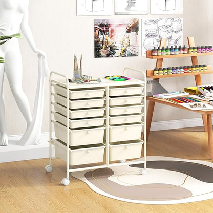 ARLIME 12-Drawer Rolling Storage Cart, 12 Drawer Organizer Trolley, Scrapbook Paper Organizer, Suitable for Office and School, Rolling Office Storage Tools