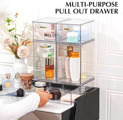 Set of 5 Stackable Storage Drawers, Clear Acrylic Organizer Bins for Beauty Supplies, Perfect for Makeup Vanity, Undersink, Kitchen, Cabinet,Pantry Organization and Storage