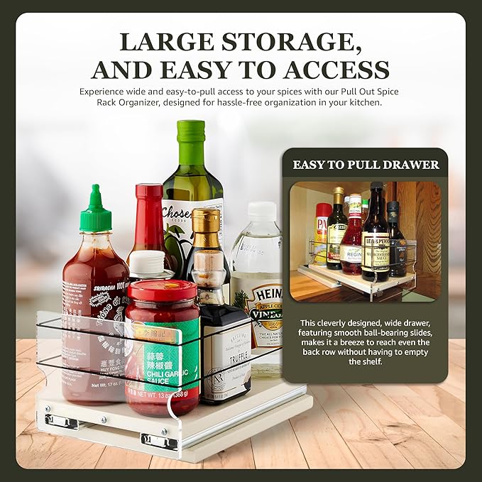 Vertical Spice - Pull Out Cabinet & Pantry Organizer Drawer - Made in USA - Sliding Drawers for Inside Cabinets - Cabinet Pull Out Shelves - 1 Tier - 6.9" x 5.0" x 10.6"(Cream, Partially Assembled)