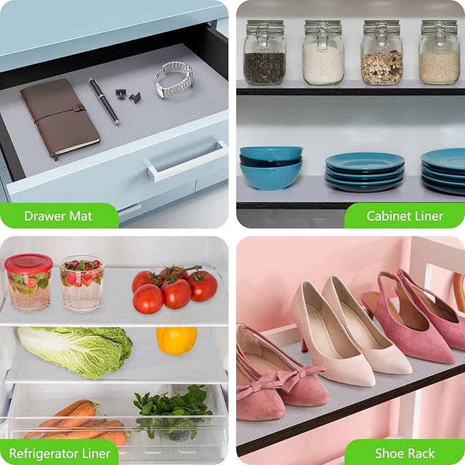 Shelf Liners for Kitchen Cabinet Refrigerator Liners Waterproof Kitchen Cupboard Liner Drawer Mats EVA Material Non Adhesive Fridge Mats for Shelves Clear 2 Rolls 17.5 x 236.2 Inches