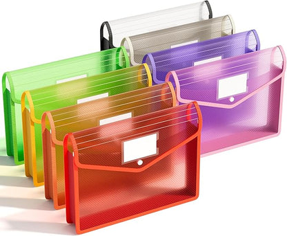 ABC life 8 Pack Plastic Expanding File Folder, Folders for Documents with Snap Closure, Colorful File Folder Organizer Holder, Transparent, Large Capacity, Fit Letter/A4 Size - Rainbow