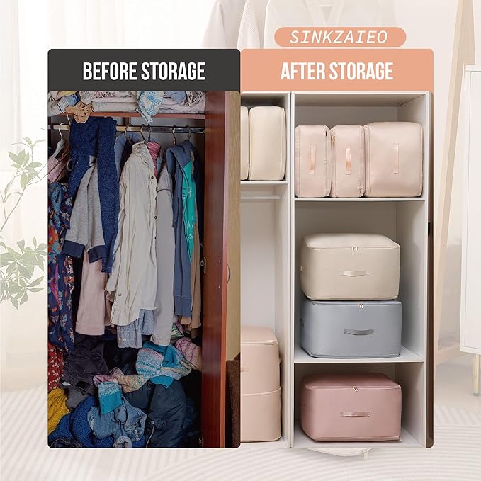 Ultra Space Saving Self Compression Organizer,Packing Cubes,Waterproof And Moisture-Proof,High Capacity,For Blankets Clothes Duvet Comforter（Apricot 21.2 * 16.2 * 11.8 In-2pcs）