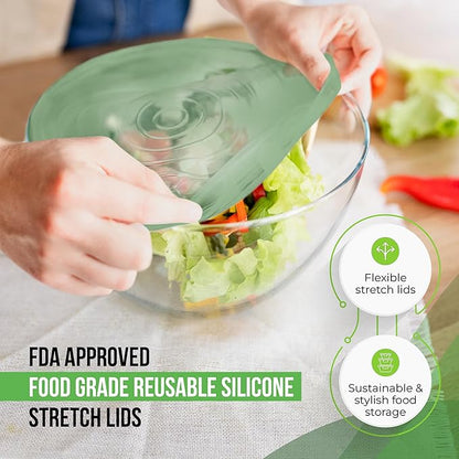 Reusable Silicone Stretch Lids for Food Storage in Fridge - Elastic Heat-Resistant Bowl Covers, Cups, Cans, Jars - Universal Food Grade Lid for Containers - 7 Pack - Mint Frost Stretchy Lid Set