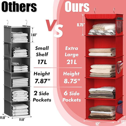Simple Houseware 5 Shelf Hanging Closet Organizer, Red