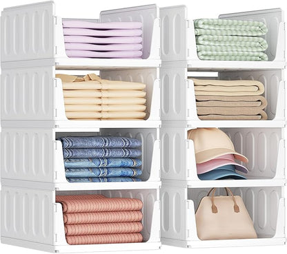Lifewit 8 Pack Stackable Closet Organizers and Storage Basket for Clothes, Plastic Storage Bins for Wardrobe, Multifunctional Drawer Organizer for Bathroom, Kitchen, Laundry Room, Office, Dorm, White