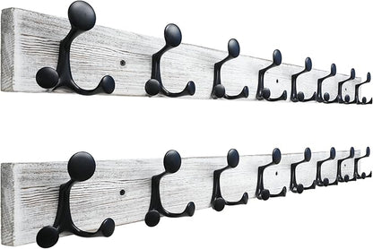 SKOLOO 43-Inch Wood Coat Rack Wall Mount with 8 Triple Hooks - Ideal for Family Entrances, Classrooms, and Pet Supplies Storage - Perfect Coat Hooks for Wall,Distressed White Wash, Pack of 2