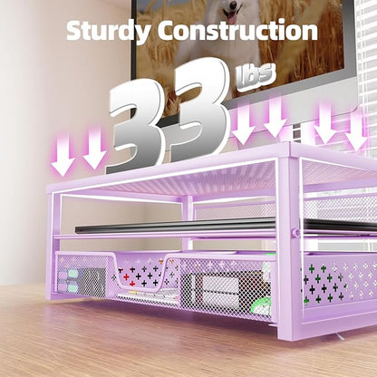 Simple Trending Metal Monitor Stand Riser and Computer Desk Organizer with Drawer for Laptop, Computer, iMac, Purple