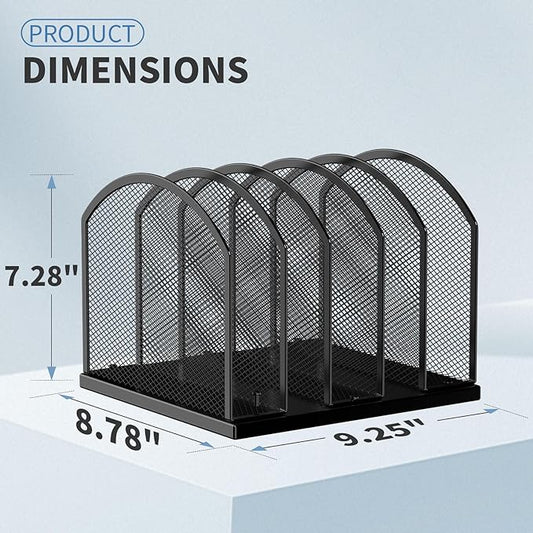 5-Section Vertical Desktop Organizer, 5-Section Mesh File Folder Stand Sorter for Office Home Classroom Organization (2, Black)